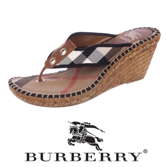 Burberry Shoes - Burberry Nova Check Espadrille Thong Wedges Size 7